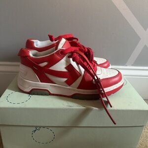 Off white red and white sneakers